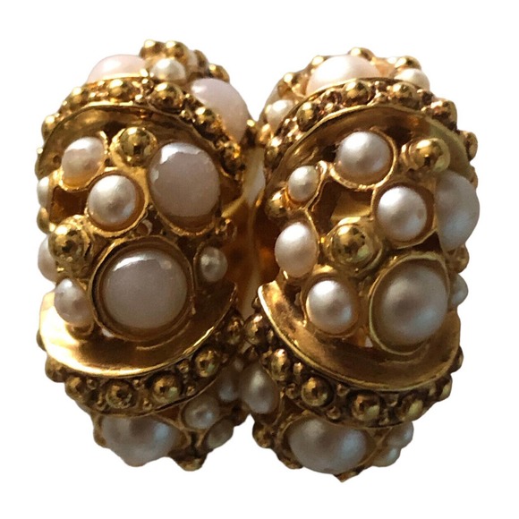 St. John Jewelry - St. John Clip-on Earrings Faux Pearl Huggie Half Hoop GT Metal Vintage Classic